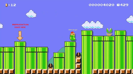 mario video game to examplify the game dev procedure
